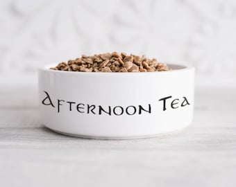 Afternoon Tea Dog Bowl - White Ceramic Dog Bowl - 6" Dog Bowl - 7" Dog Bowl - Pet Bowl
