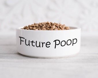 Future Poop 犬用ボウル - ホワイトセラミック犬用ボウル - 6インチ犬用ボウル - 7インチ犬用ボウル - ペットボウル