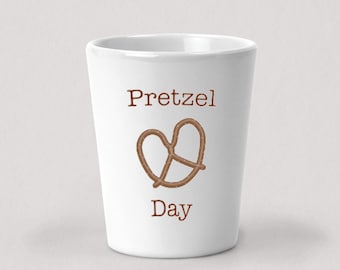 Pretzel Day Shot Glass - 1.5oz White Ceramic Shot Glass