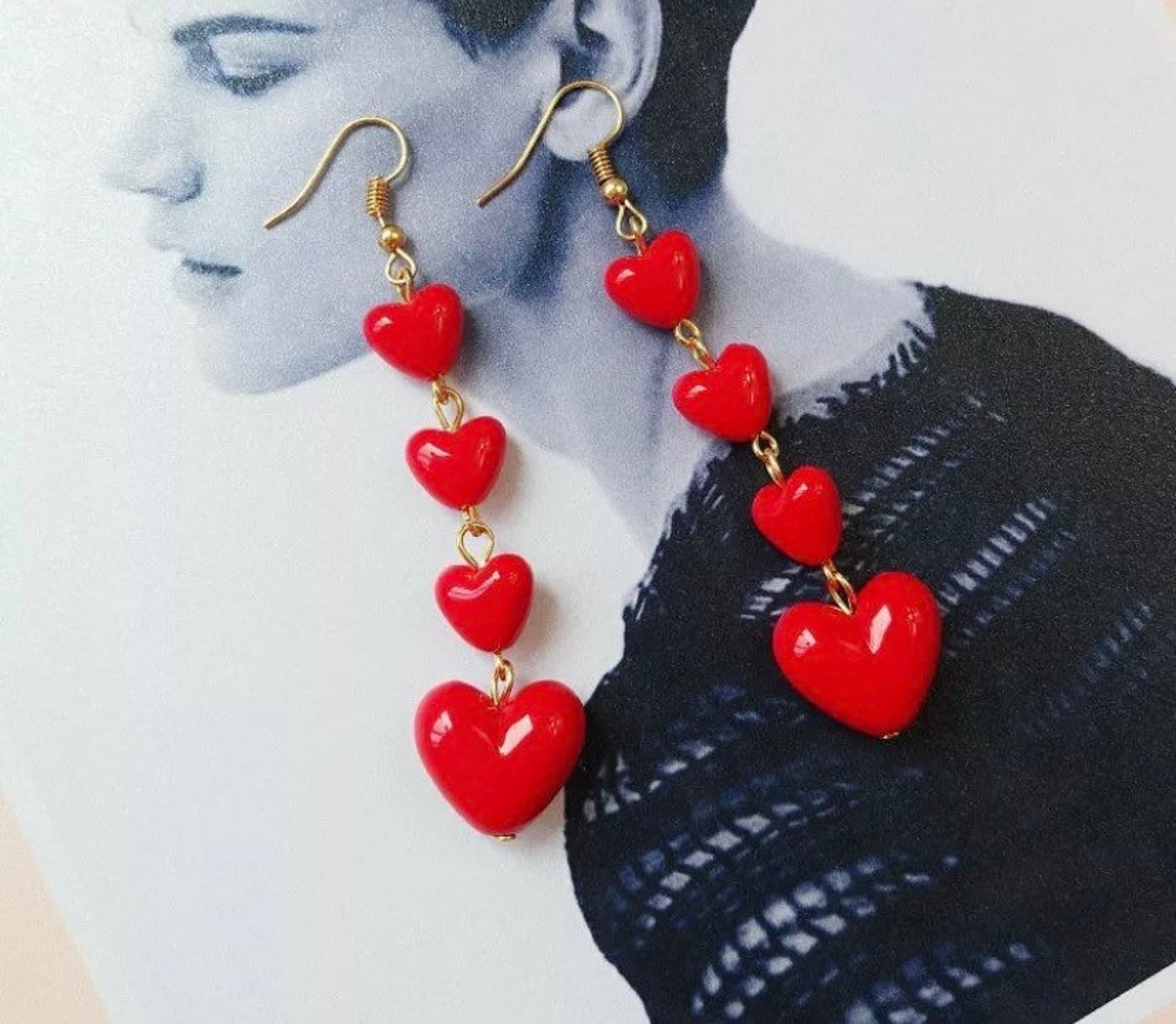 Heart Dangle Earrings Heart Drop | Etsy