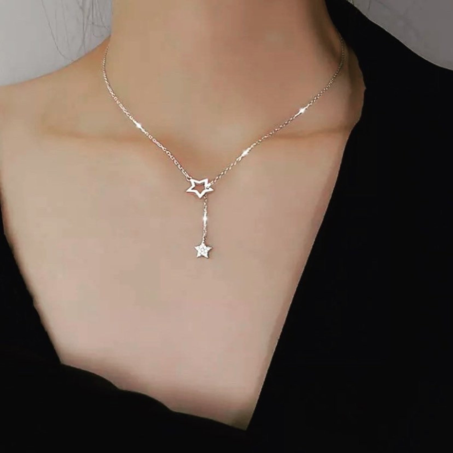 Star Dangle Necklace Dangling Star Etsy