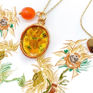 Vincent Van Gogh-Sunflowers painting necklace/citrine necklace/birthstone necklace/van gogh necklace/custom gold jewelry/personalized gift