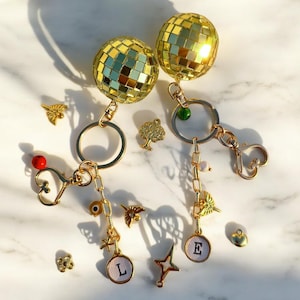 Build Your Gold Disco Ball Charm Keychain,Handmade Initial, Birthstone,Charm Accessory,Gift for Mom,Mirror ball Bag Charms