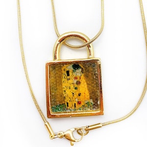 Gustav Klimt de kus schilderij medaillonketting, Klimt-ketting, kusketting, kerstcadeau, handgemaakte ketting, art nouveau-ketting