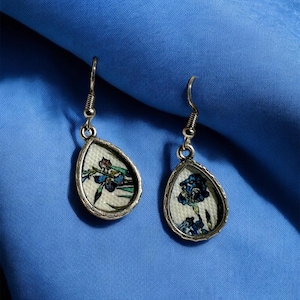 Van Gogh Irises Gemälde Ohrringe, Kunst Schmuck, antike Silber Teardrop Ohrringe, handgefertigte anti-allergische Ohrringe,