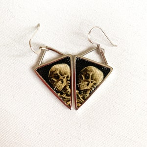 Skull Van Gogh Canvas Silver Art Earrings