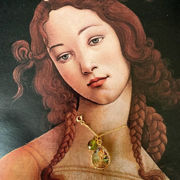 Botticelli-Venus painting canvas necklace with birthstone /gift for her /personalized gift /birthstone necklace /art necklace/art gift