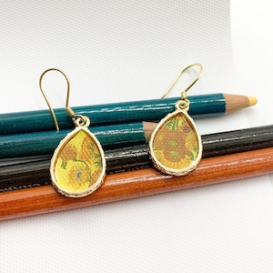 Vincent Van Gogh Sonnenblumen Malerei Gold Tropfen Ohrringe,handgefertigter Schmuck,Van Gogh Malerei,Kunst Schmuck,Muttertagsgeschenk,Blume für Mama