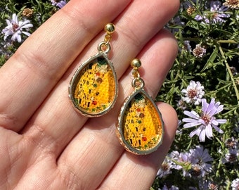 Gustav Klimt the Kiss Painting Teardrop Earrings, Klimt Print, Art Earrings, Valentines Day Gift,Gustav Klimt Gift, Handmade Gift