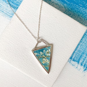 Almond Blossom Van Gogh Printed Silver Necklace,Van Gogh necklace,Painting Necklace,Almond Blossoms painting necklace,Silver necklace