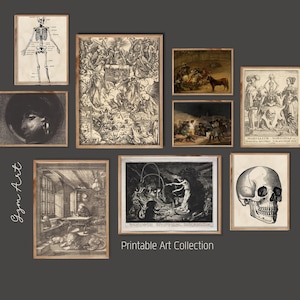 Set of 9 Dark Academia Gallery Wall Set | Vintage Printables | Aesthetic Wall Art Decor | Religious, Skull, Goya, Skeleton | Digital Prints