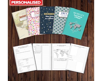 PERSONALISIERT Reisetagebuch & Planer | 50 doppelseitige Seiten | A5 148mm x 210mm | Qualität 120g/qm | Wirogebunden