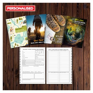 Journal et agenda de marche/randonnée PERSONNALISÉS | A5 148 mm x 210 mm | 50 pages recto-verso | Imprimé sur du papier de qualité 120 g | Reliure filaire divisée