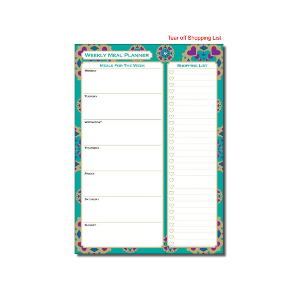 Designer Weekly Meal Planner Pad A4 With Tear off Shopping List