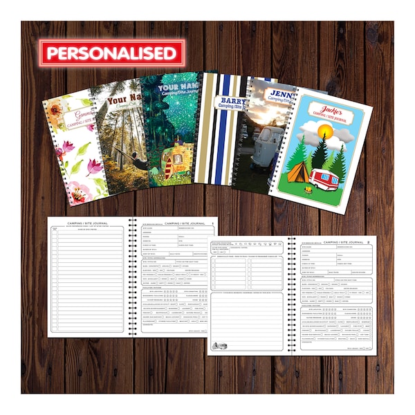 PERSONALISED Camping/Site Journal | Campsite Review | A5 148mm x 210mm | 51 Double sided Pages | Printed on quality 120gsm | UPDATED