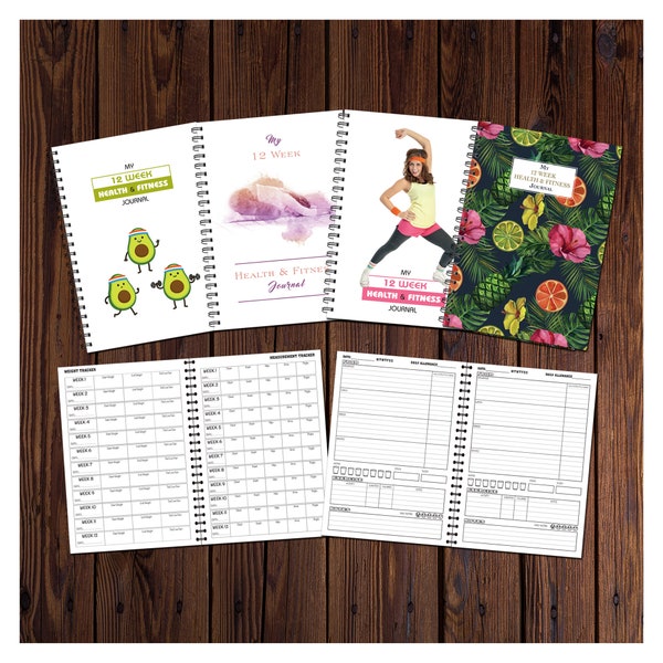 12 weken gezondheids- en fitnessdagboek | Tracker voor voeding en beweging | A5 (148 mm x 210 mm) | Wiro-boek 55 pagina's dubbelzijdig bedrukt op kwaliteit 120 gsm