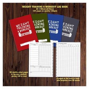 Registro di allenamento e allenamento con i pesi / Tracker di esercizi / A5 / Rilegatura a spirale divisa / 52 pagine stampate su entrambi i lati su carta di qualità da 120 g/m²