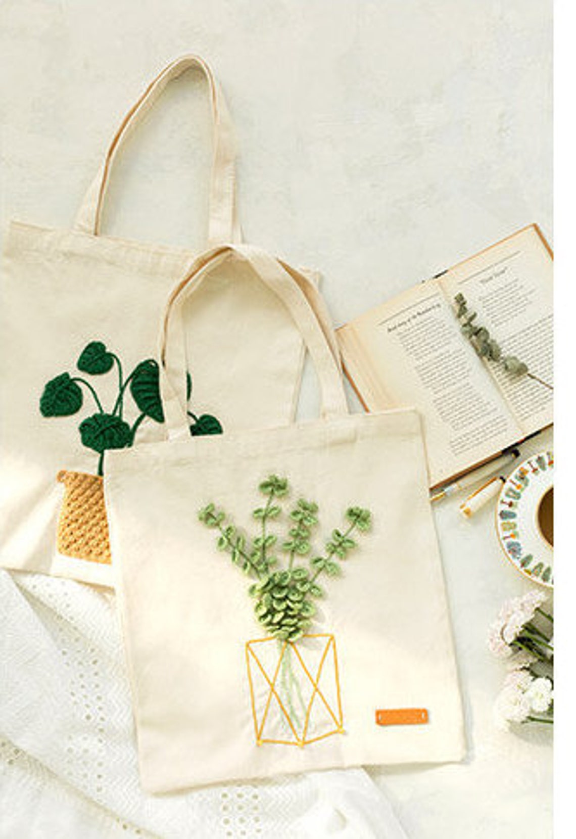 Personalized embroidery kit beginner canvas tote bag floral  etsy