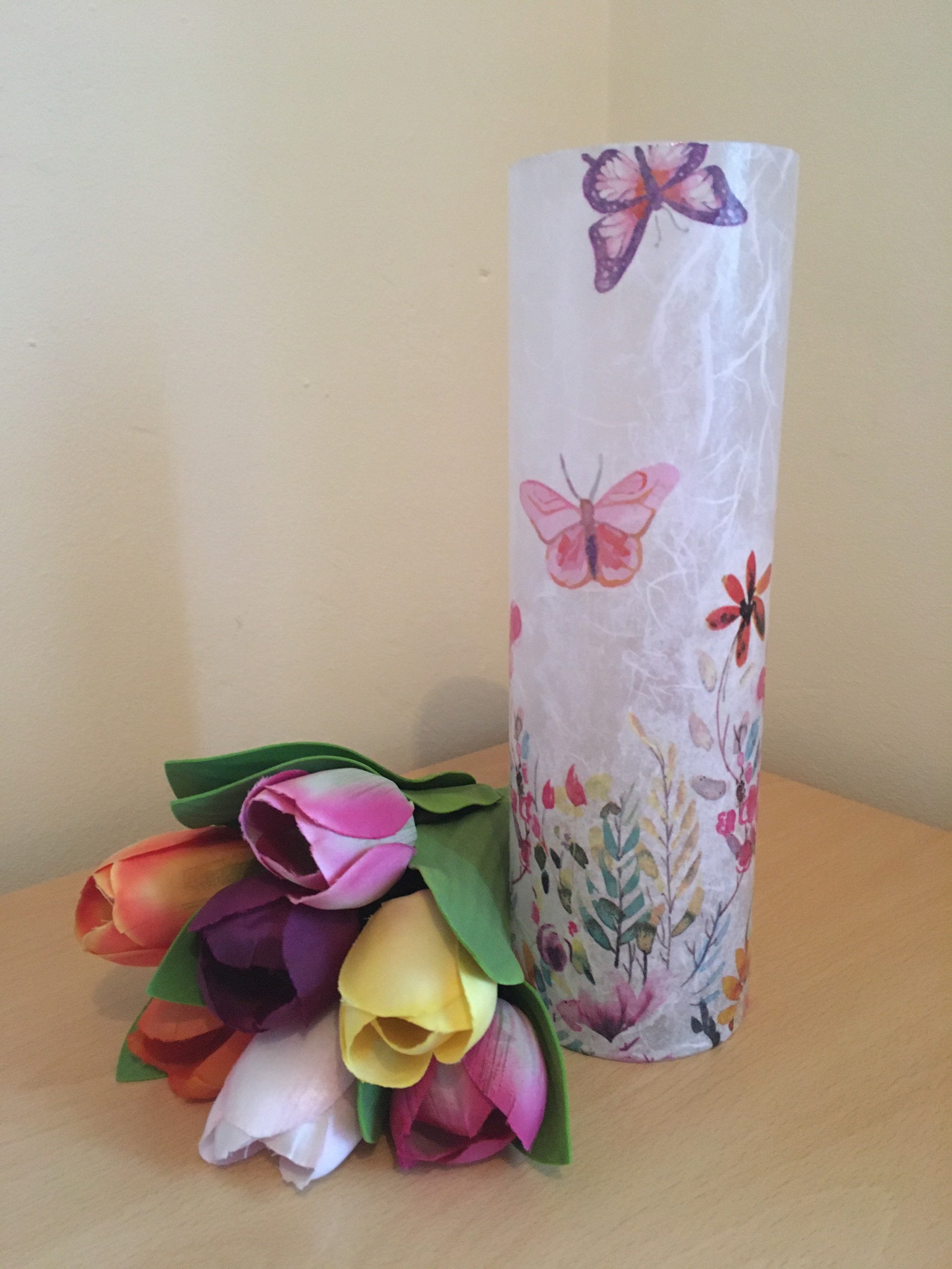 Decoupaged Flower & Butterfly Tall Vase Etsy