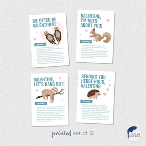 cartões de dia dos namorados com curiosidades sobre MAMÍFEROS para imprimir - curiosidades sobre animais - dia dos namorados em sala de aula - lontra, esquilo, preguiça, ouriço - sem doces