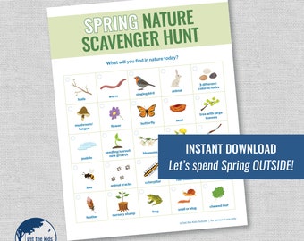 SPRING nature SCAVENGER HUNT - springtime - nature walk - printable - outdoor game