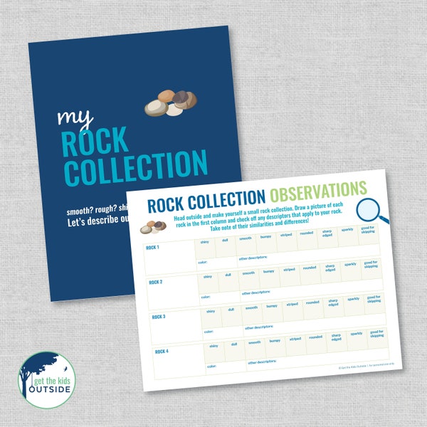 rock collection worksheet - observations, sensory activity, nature activity - wildschooling, homeschooling, instant download