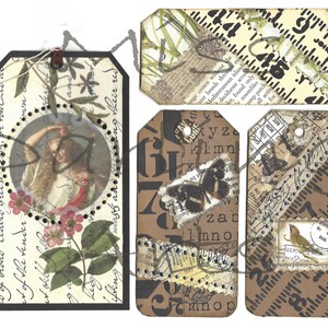 20 Handmade Vintage Style Tags Kit 2- Birds and Butterflies - Printable by MissDarlingArts