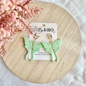 Luna Moth Earrings, Moth Earrings, Mint Moths, Clay Moths