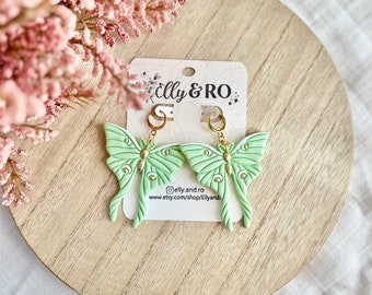 Luna Moth Earrings, Moth Earrings, Mint Moths, Clay Moths