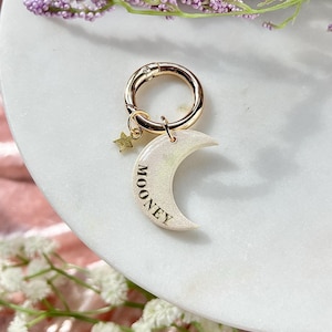 Crescent Moon Pet Tag: Shimmering Clay Collar Charm