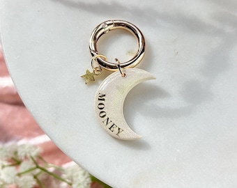 Crescent Moon Pet Tag, Shimmer Dog Tag, Custom Pet Tag, Clay Tag, Collar