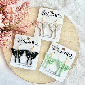 Mini Moth Earrings, Luna Moth Earrings, Mint Moths, Clay Moths