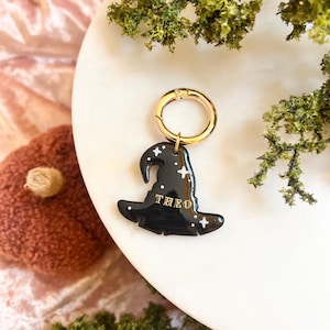 Witch Hat Tag, Halloween Dog Tag, Custom Pet Tag, Clay Tag, Collar