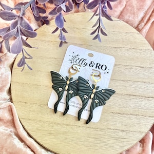 Moth Earrings, Black Moth, Clay Moths, Luna Moth