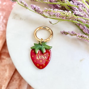Strawberry Pet Tag, Fruit Dog Tag, Custom Pet Tag, Clay Tag, Collar