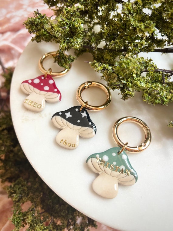 Mushroom Pet Tag: Custom Polymer Clay Cottagecore Collar Charm