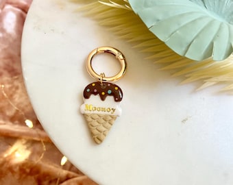 Placa de identificación personalizada para mascotas con forma de cono de helado: dije para collar de perro de arcilla polimérica, verano.
