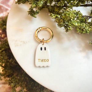 Ghost Pet Tag, Halloween Dog Tag, Custom Pet Tag, Clay Tag, Collar