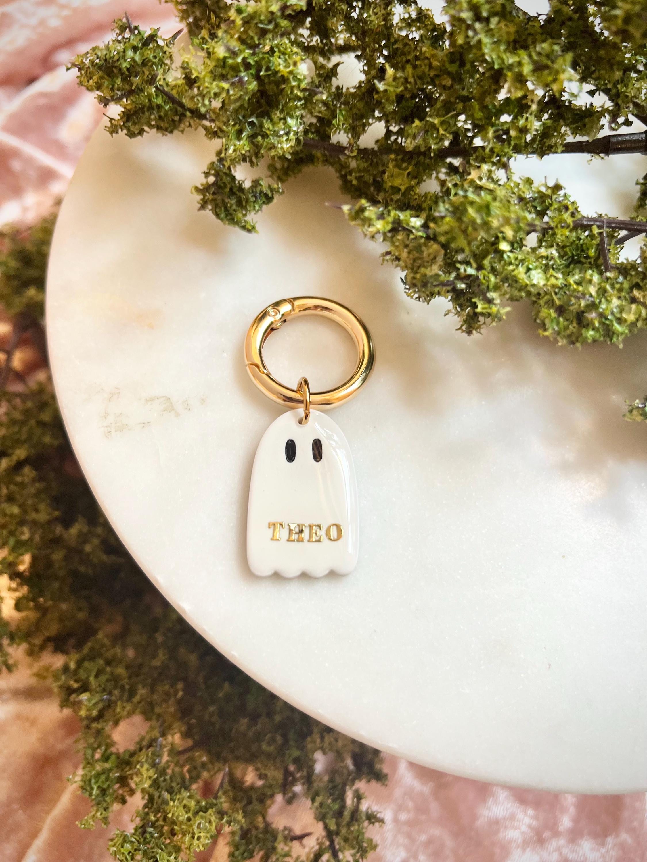 Custom Ghost Pet Tag: Halloween Clay Collar Charm