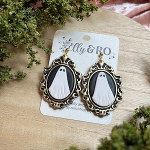 Framed Ghost Earrings, Spooky Earrings, Gothic Earrings, Halloween, Clay Earrings