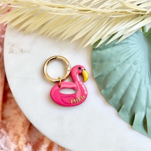 Médaille Flamant rose, Médaille Fruit pour chien, Médaille personnalisée, Médaille en argile, Collier