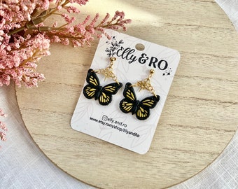 Butterfly Earrings, Monarch Butterfly, Clay Earrings