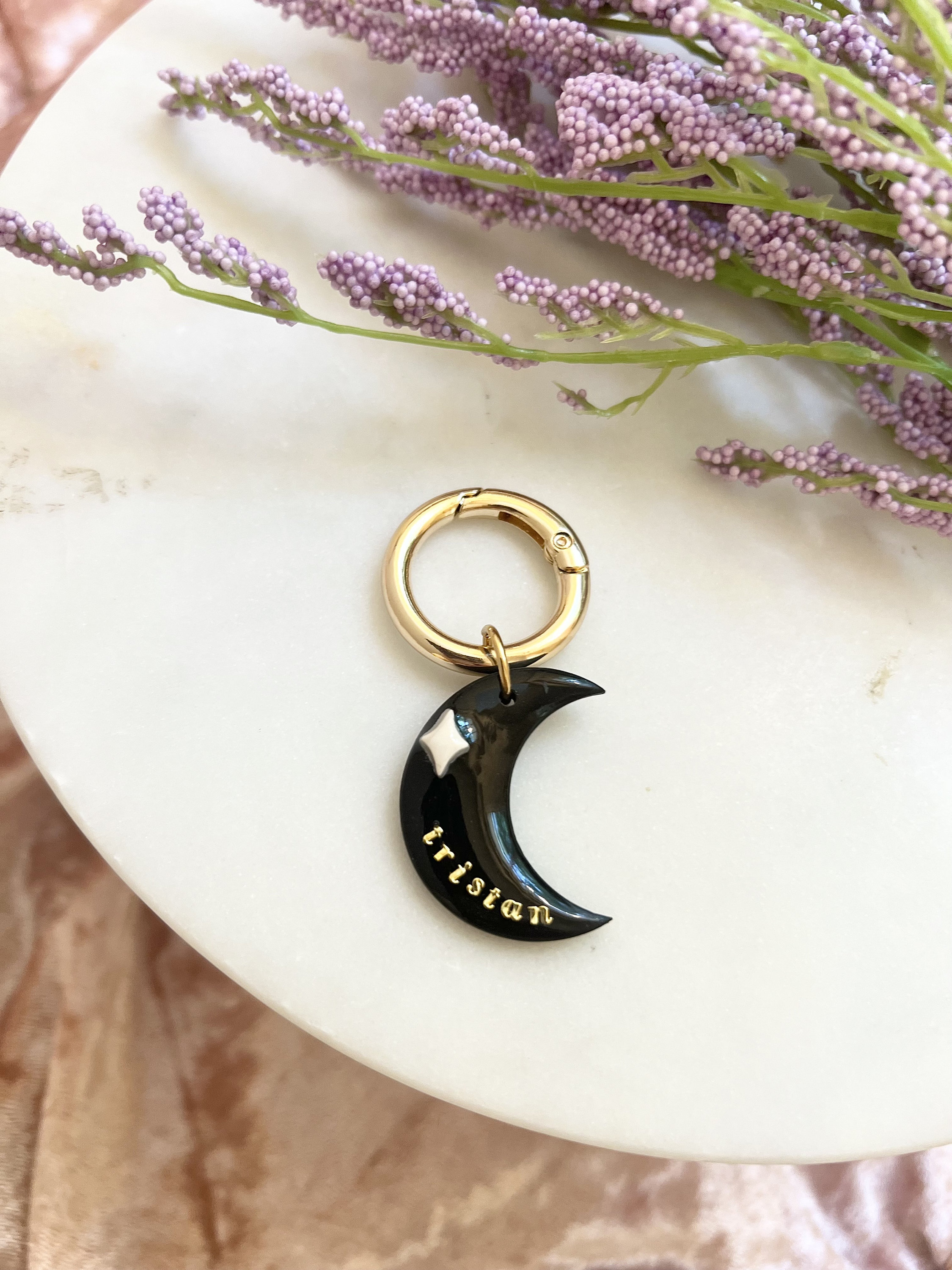 Crescent Moon-tag, tag voor hekserij, custom tag voor huisdieren, tag voor huisdieren, kraag