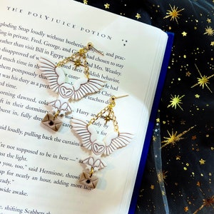 Owl Carrying Letter Earrings, Clay Earrings, Fantasy Earrings, Acceptance Letter