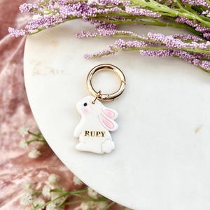 Médaille lapin, Médaille printanière pour chien, Pâques, Médaille personnalisée pour animal de compagnie, Médaille en argile, Collier