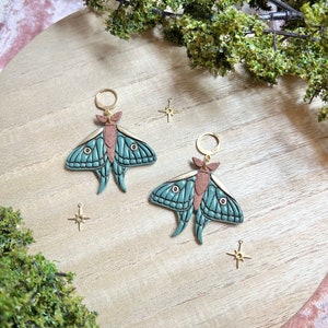 Spanish Moon Moth Earrings, Luna Moth, Clay Moths, Fall