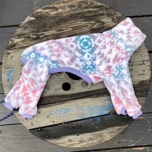 Custom WARM Italian greyhound SUPERSOFT fleece winter pajamas / jammies / jumpsuit / coat / Pastel Aztec