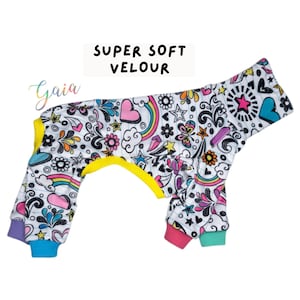 AANGEPASTE Italiaanse windhondenjam / jumpsuit / pyjama superzacht velours Cute Doodle