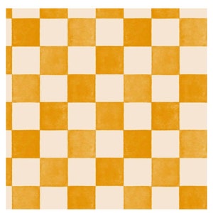 May include: A checkered pattern with alternating squares of yellow and white. The squares have a watercolor effect, giving them a slightly uneven and textured appearance.