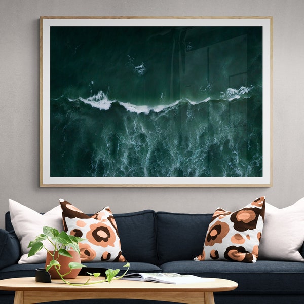 Seascape Wall Art, Large Wall Art Print, Fine Art Archival Paper, Cornwall Seascape, Wave, Wall Art, Art Print, Ariel Cornwall, From Above